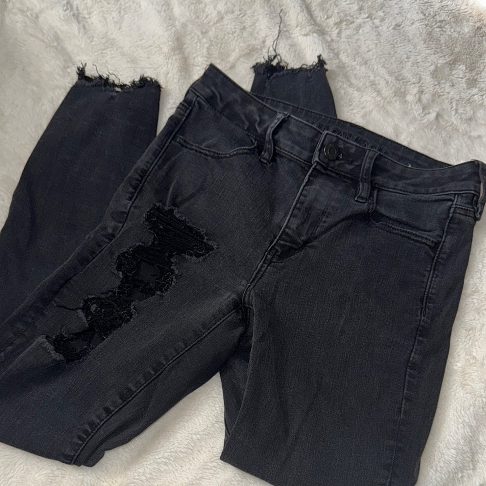 Women's America Eagle Black Distressed Jeans
